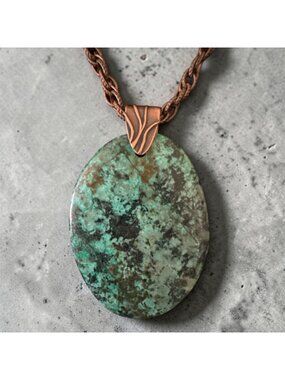 Handmade JBB Copper Turquoise Pendant Necklace Natural Stone Oval